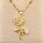 1pc romantic rose pendant necklace elegant-inlaid with titanium stainless steel chain delicate flower jewelry ladies Valentine's Day gift daily stacking.