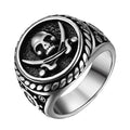 BONISKISS Vintage Pirate Signet Double Knife Death Skull Rings Men's Stainless Steel Biker Amulet Jewelry Gift Drop Shipping