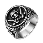 BONISKISS Vintage Pirate Signet Double Knife Death Skull Rings Men's Stainless Steel Biker Amulet Jewelry Gift Drop Shipping