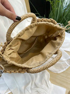 1pc Half-Moon Hollow Out Handbag, Fashionable Beach Vacation Straw Woven Bag, Vacation Bag For Summer, Perfect For Beach Vacatio mbzr