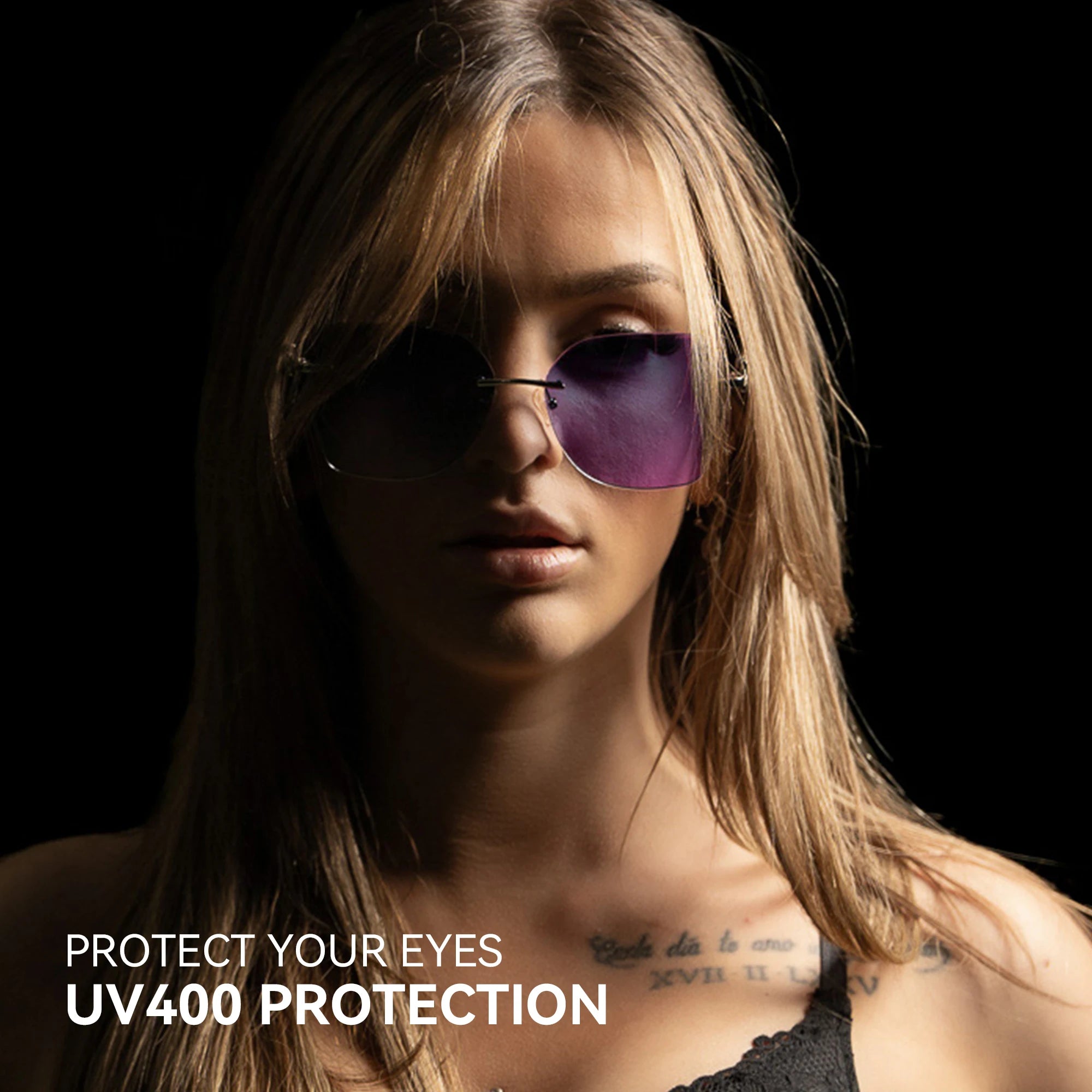 ZENOTTIC Oversized Rimless  UV Protection Sunglasses for Women Geometric Diamond Cutting Gradient Lens Fashion Shades Trendy