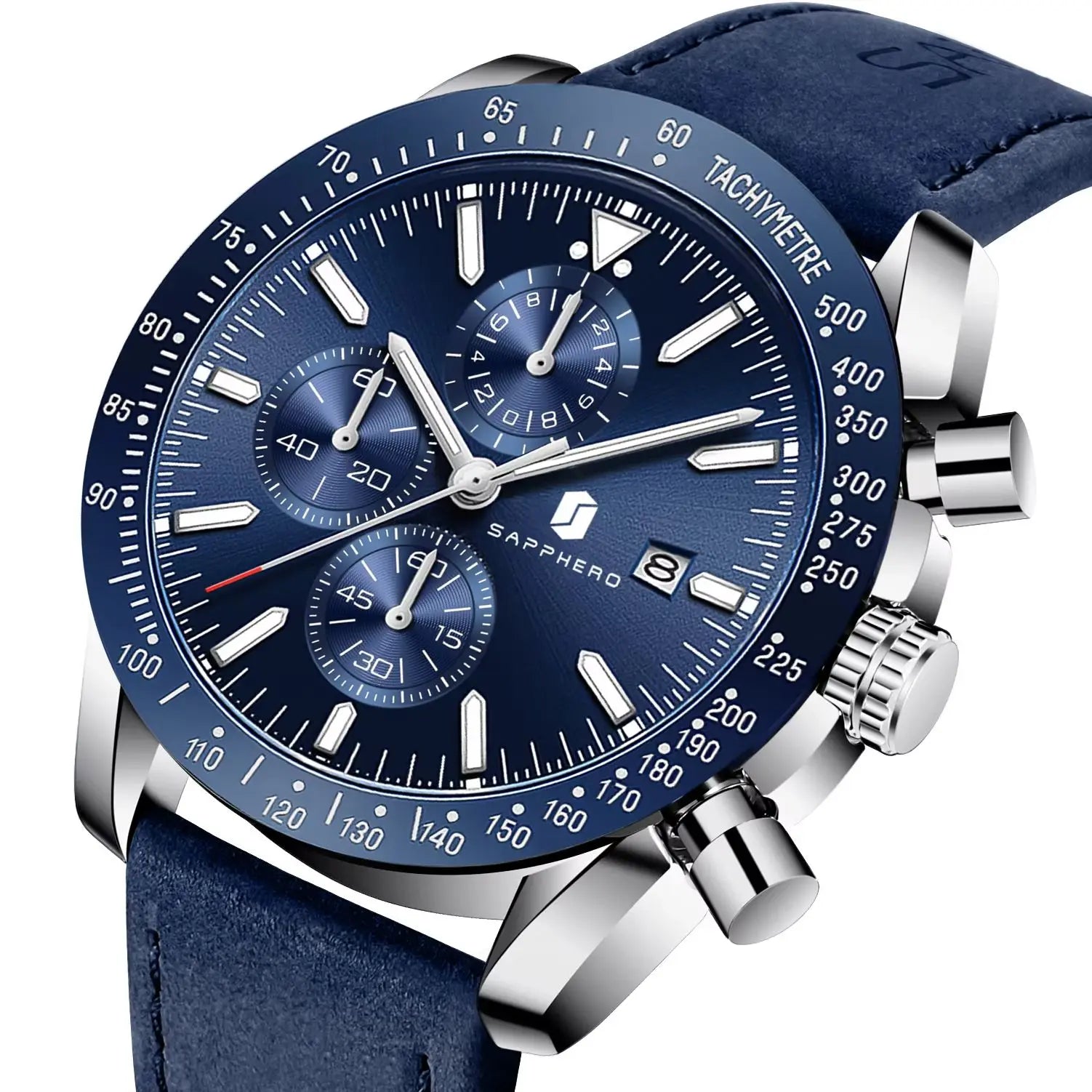 SAPPHERO Men's Chronograph Watch High Precision Quartz Movement Stainless Steel Wristwatch Dial Date Display 50M Waterproof Luxury Sport Watch Luminous Hands Classic Analog Business Casual Timepiece Elegant Design Gift for Me mbzr