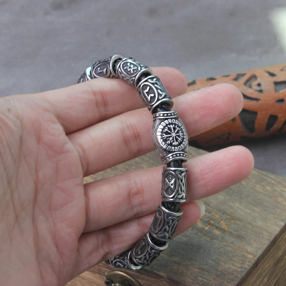 Viking Runes Beads Men's Bracelet Fashion Charm Beads Bracelet with Wooden Box mbzr
