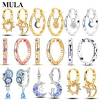 MULA 925 Sterling Silver Sun Moon Stars Hoop Earring For Women Classic Simple Fashion Sparkling Earring Anniversary Jewelry Gift
