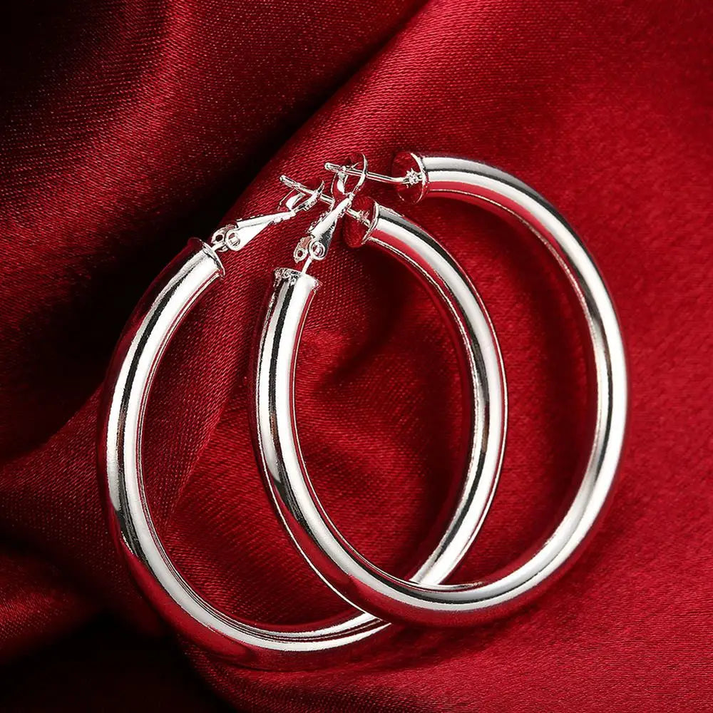 Top Quality 925 Sterling Silver Earrings Simple Round Circle Hoop Earrings For Woman Fashion Wedding Engagement Charm Jewelry mbzr