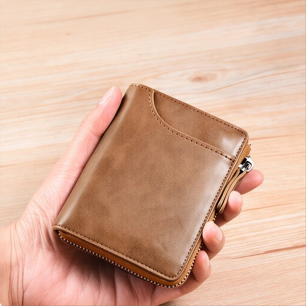 Men's Vintage PU Leather Short Wallet, Kangaroo Embossed Zipper Purse With Card Slots & Coin Pocket, 2 Colors Available