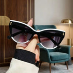 Two-Tone Black & White Cat Eye Sunglasses Retro Contrast Rim Gradient Gray Lens Fashion Small Cateye Shades UV Protection Eyewear for Women Streetwear