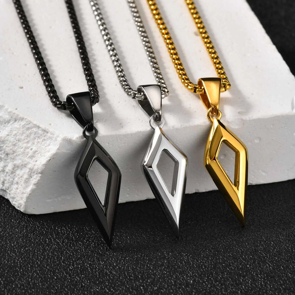 Vnox Beveled Four-Pointed Star Pendant Necklace, Stainless Steel Geometric Collar with Box Chain Gifts for Birthday Father's Day