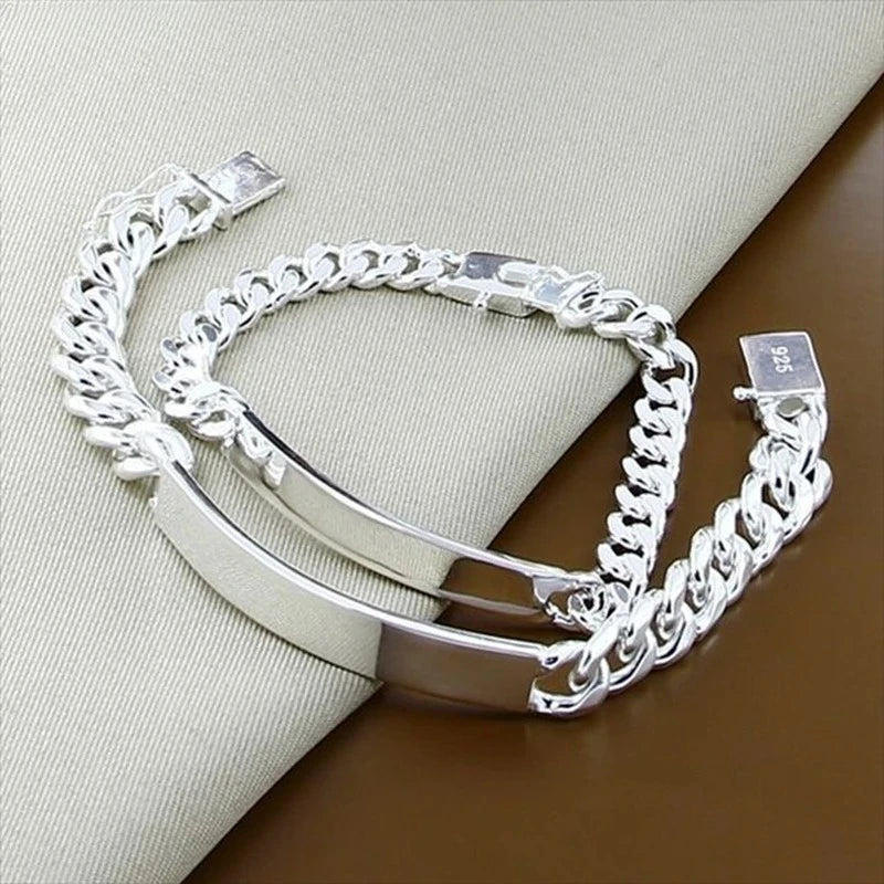 DOTEFFIL 925 Sterling Silver 2pcs Bracelet 10mm Smooth Sideways Chain For Men Women Wedding Engagement Party Jewelry mbzr