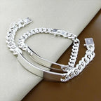 DOTEFFIL 925 Sterling Silver 2pcs Bracelet 10mm Smooth Sideways Chain For Men Women Wedding Engagement Party Jewelry mbzr