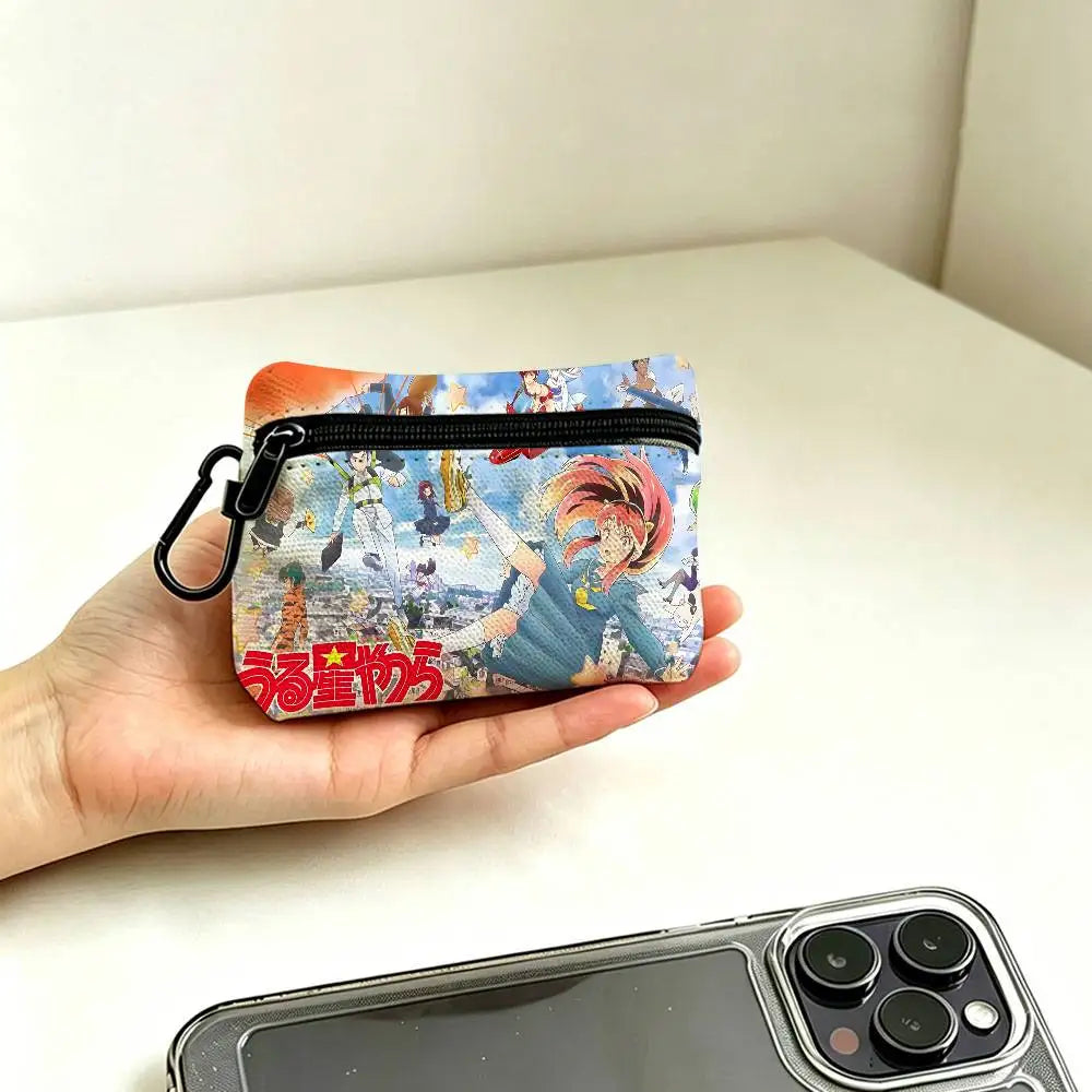 Classic Romantic Anime U-Urusei Y-Yatsura Oxford Coin Wallet Detachable Carabiner Hook Compact Storage Bag For Outdoor Shopping