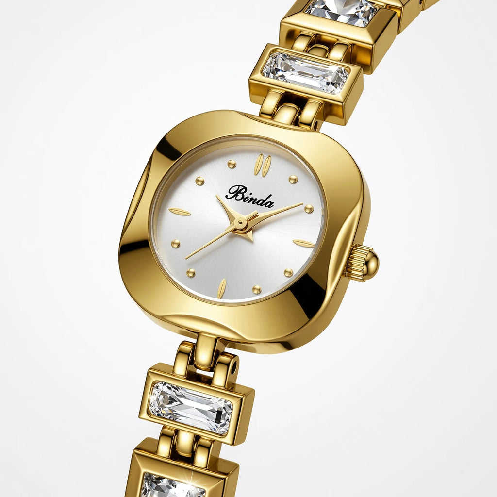 Diamond Studded Fashion Luxury Women Watch with Gift Box & Watch Adjustment Tool, Simple Green Square Dial Waterproof Temperament Female Quartz Wristwatch