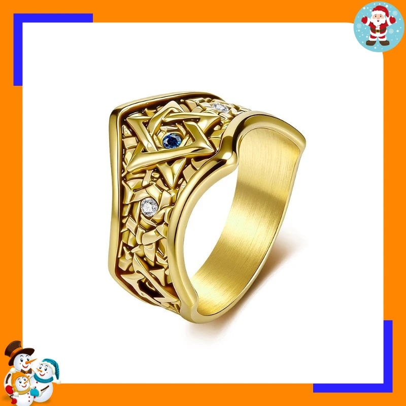 Hot Selling Hexagram Ring Titanium Steel with Sapphire David Star Vintage Ring Hand Jewelry
