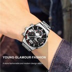 2pcs Luxury Mens Silver Quartz Watch With Stainless Steel Bracelet Men Fashion Business Casual Watch Luminous Clock mbzr