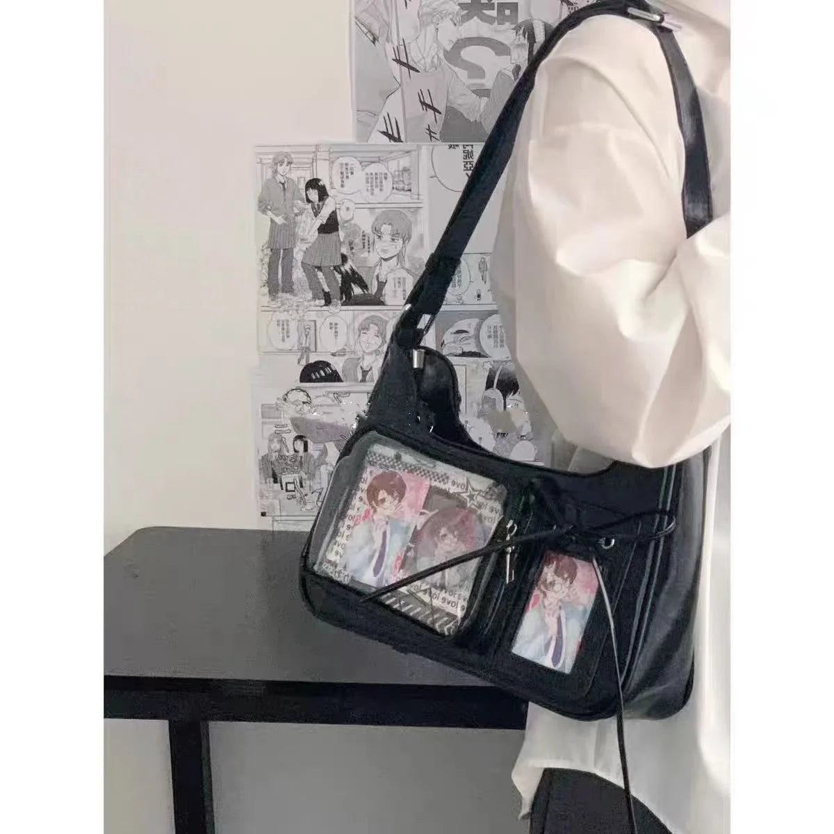 Transparent Japanese Ita Bag for Women Students, Convertible Shoulder Crossbody Handbag