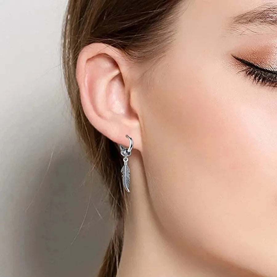 2pc korean Fashion Cross Feather Stud Earrings Punk Rock Style For Women Men High Quality Stainless Steel Hiphop Ear Jewelry