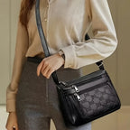 Women Crossbody Fashion Pu Leather Large Capacity Multi-Pocket Mom Bag Black Embossed Outing Party Shoulder Bag