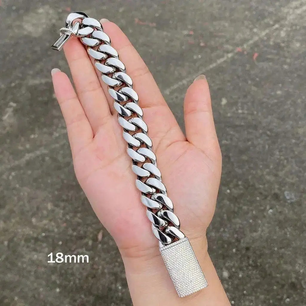 8/10/12/14mm Solid Stainless Steel Cuban Miami Link Chain Bracelets for Men Hip Hop Bling Iced out Rapper Jewelry