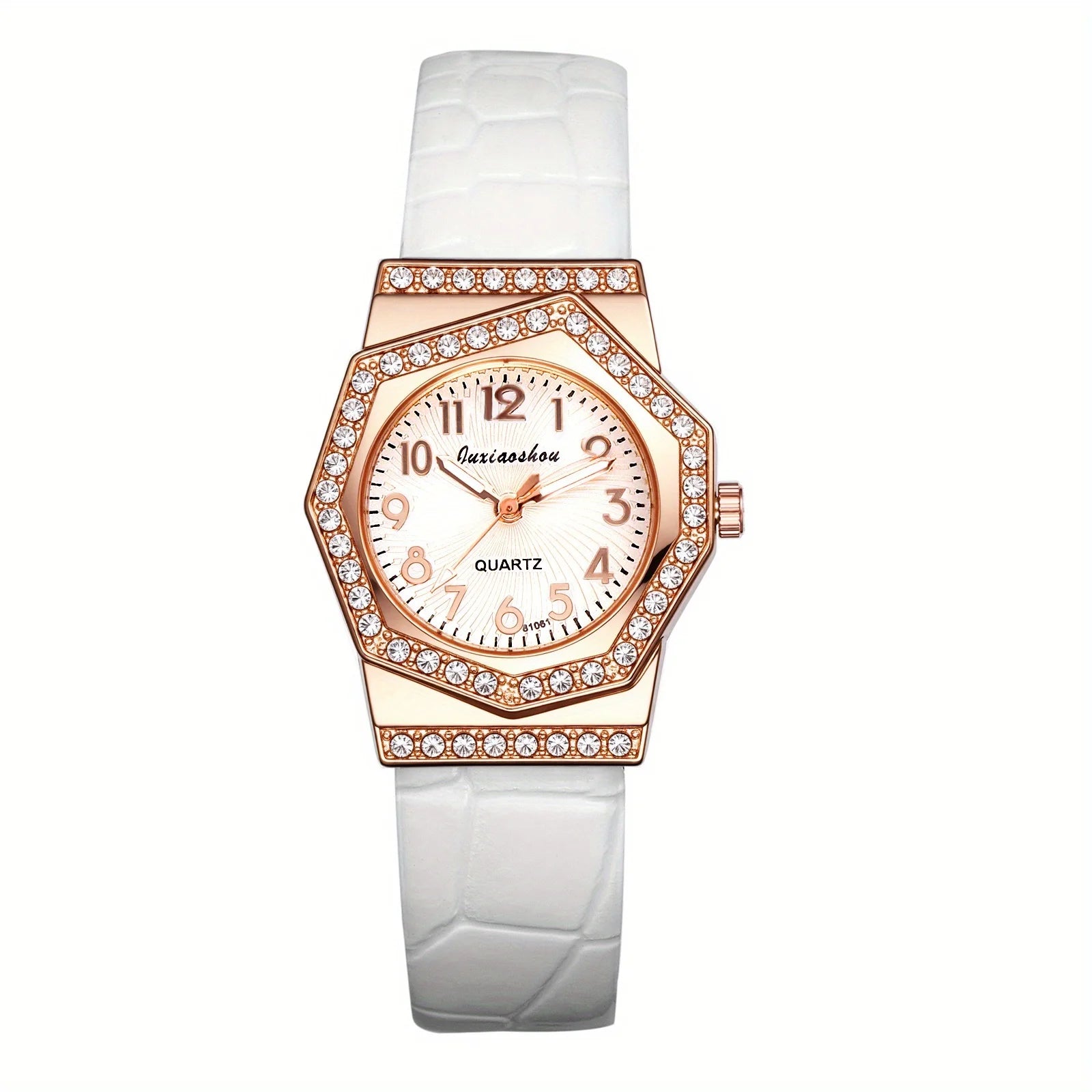 JewelryWe Women's Diamond Octagon Quartz Watch PU Leather