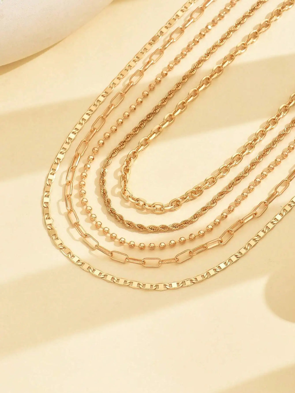 5pcs/Set Simple Braided Bead Chain Necklaces, Gold Tone, Layered Pendant Necklace Set For Women Daily And Party Wear mbzr