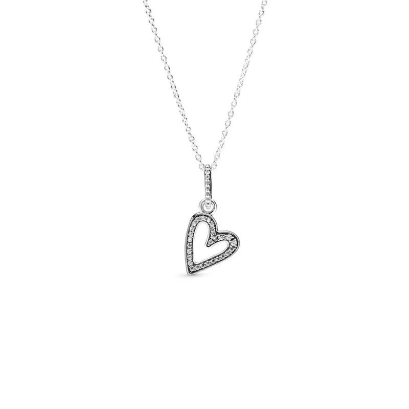Heart-Shaped 925 Sterling Silver Love Snowflake Star Zircon Charm Necklace – Women's Lovers' Holiday, Wedding Gift Jewelry mbzr