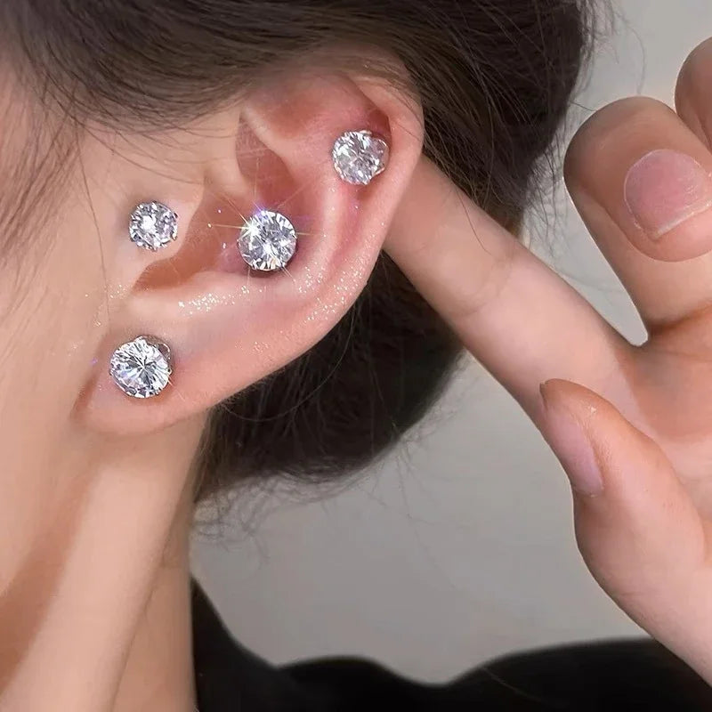 1-10Pcs Strong Magnetic Ear Studs Clips Non Piercing Punk Round Zircon Crystal Earrings for Men Women Fake Body Piercing Jewelry