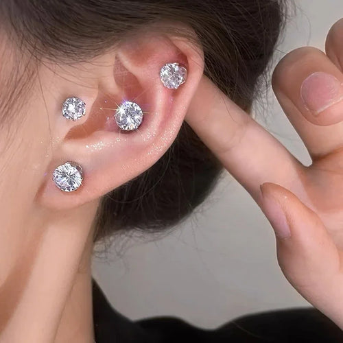 1-10Pcs Strong Magnetic Ear Studs Clips Non Piercing Punk Round Zircon Crystal Earrings for Men Women Fake Body Piercing Jewelry