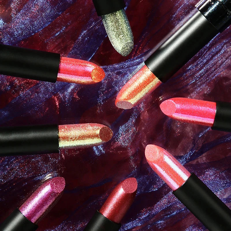 15Colors Metallic Glitter Lipstick Waterproof Lasting Diamond Pearlescent Metallic Lipstick Blue Lip Gloss Women Makeup Cosmetic mbzr