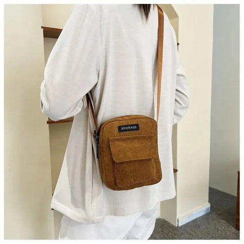 Corduroy Shoulder Handbags Striped Cloth Fabric Casual Zip Canvas Tote mbzr