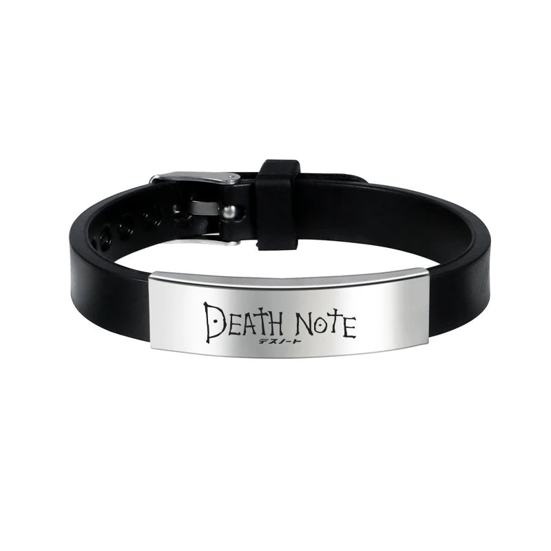 Anime Death Note Black Silicone Cuff Bangle Stainless Steel Bracelets Gift Jewelry for Women and Men Fans Collection