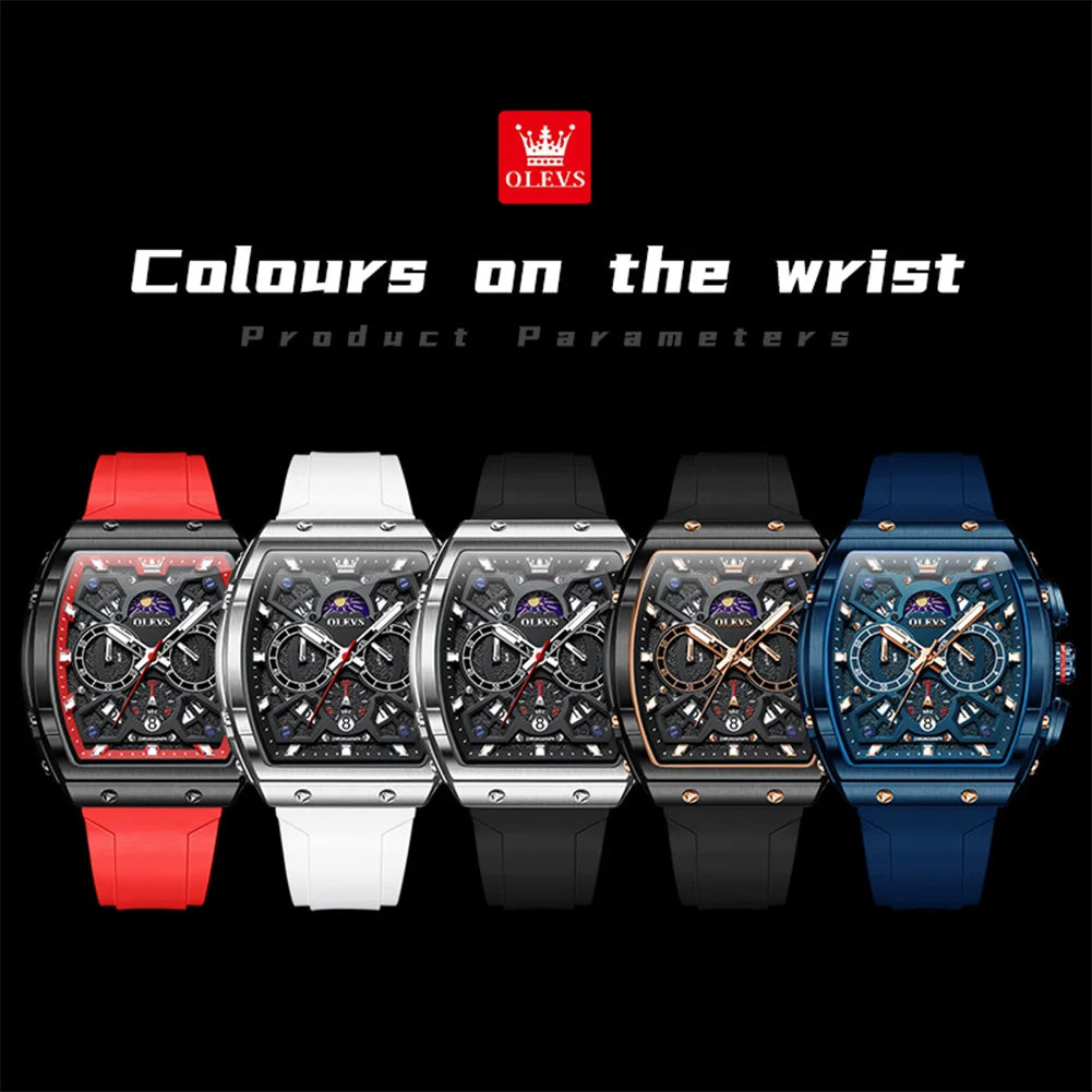 OLEVS 2942 Fashion Quartz Movement Men Watch Moon Phase Dial Night Light Function 30m Waterproof Sport Style Single Calendar Window Watch mbzr