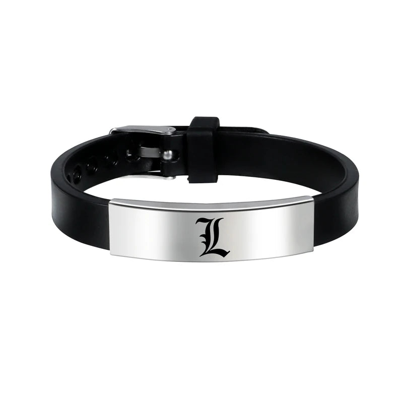 Anime Death Note Black Silicone Cuff Bangle Stainless Steel Bracelets Gift Jewelry for Women and Men Fans Collection