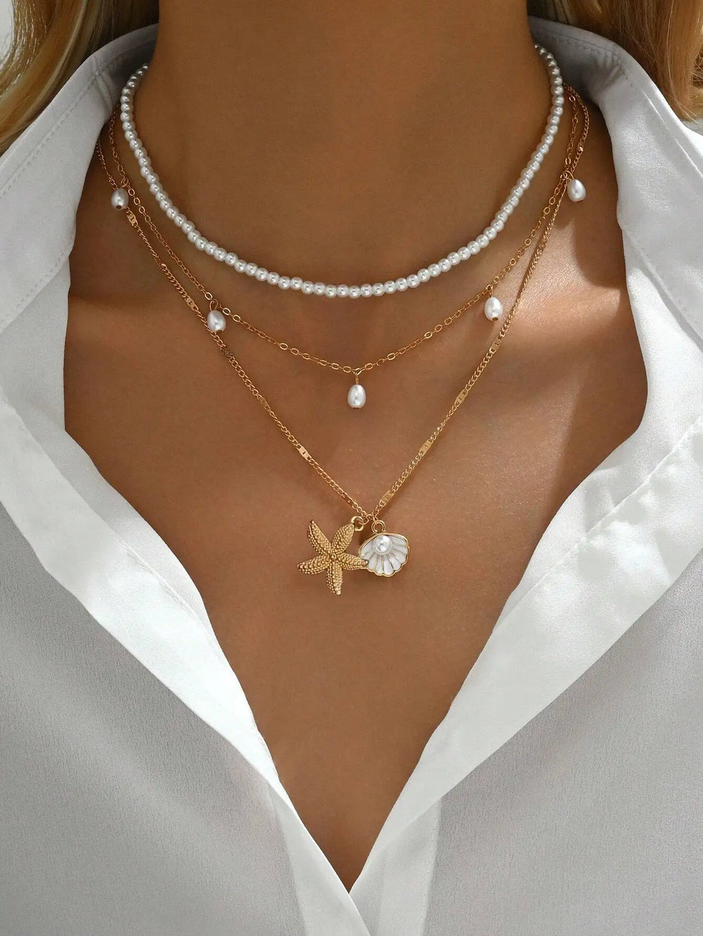 5pcs/Set Simple Braided Bead Chain Necklaces, Gold Tone, Layered Pendant Necklace Set For Women Daily And Party Wear mbzr