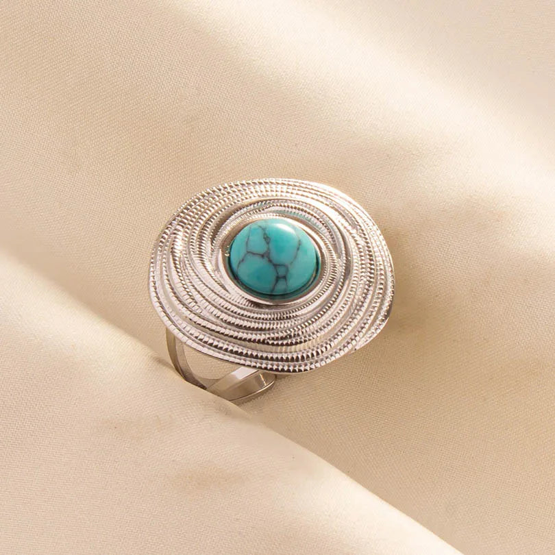 1pc Stainless Steel Boho Turquoise Open Finger Rings Trendy Adjustable Women Multi Layers Stackable