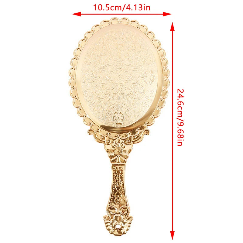 Rose Gold Portable Vintage Makeup Mirror Hand Hold Oval Round Mirror Noble Restore Ancient Ways Court Mirror Beauty Tool mbzr