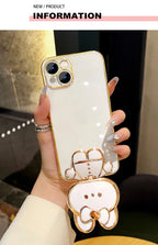 Mirror Rabbit Flower Strap Case For iPhone 14 13 12 11 Pro Max 13Pro 12Pro X XR Xs Max 6 7 8 Plus Stand Cover