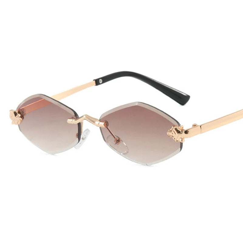 Fashion Small Polygonal Sunglasses for Women Luxury Brand Rmless Brown Rhombus Sun Glasses Woman Vintage Metal Shades Eyewear mbzr