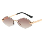 Fashion Small Polygonal Sunglasses for Women Luxury Brand Rmless Brown Rhombus Sun Glasses Woman Vintage Metal Shades Eyewear mbzr