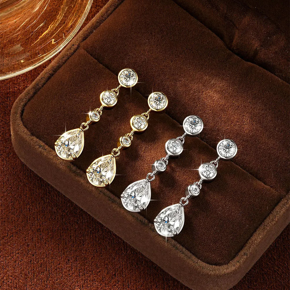 OXTAO Elegant Long Tassels Drop Earrings For Women Anniversary Jewelry Gifts Pear Cut Moissanite Wedding Earrings 14K Gold Filled