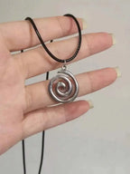 Y2K spiral swirl stainless steel pendant necklace unisex vintage handmade braided leather design
