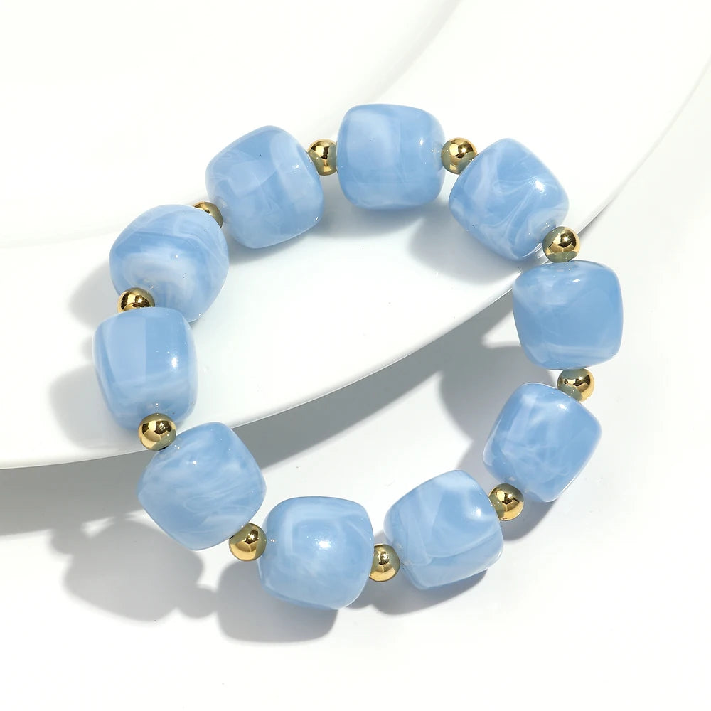 Exaggerated Geometric Beaded Acrylic Elastic Bracelets for Women Men Boho Trendy Square Beads Stack Bangle Retro Jewelry Gift mbzr
