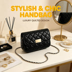 Quilted PU Leather Crossbody Bag with Gold Clasp & Chain Strap