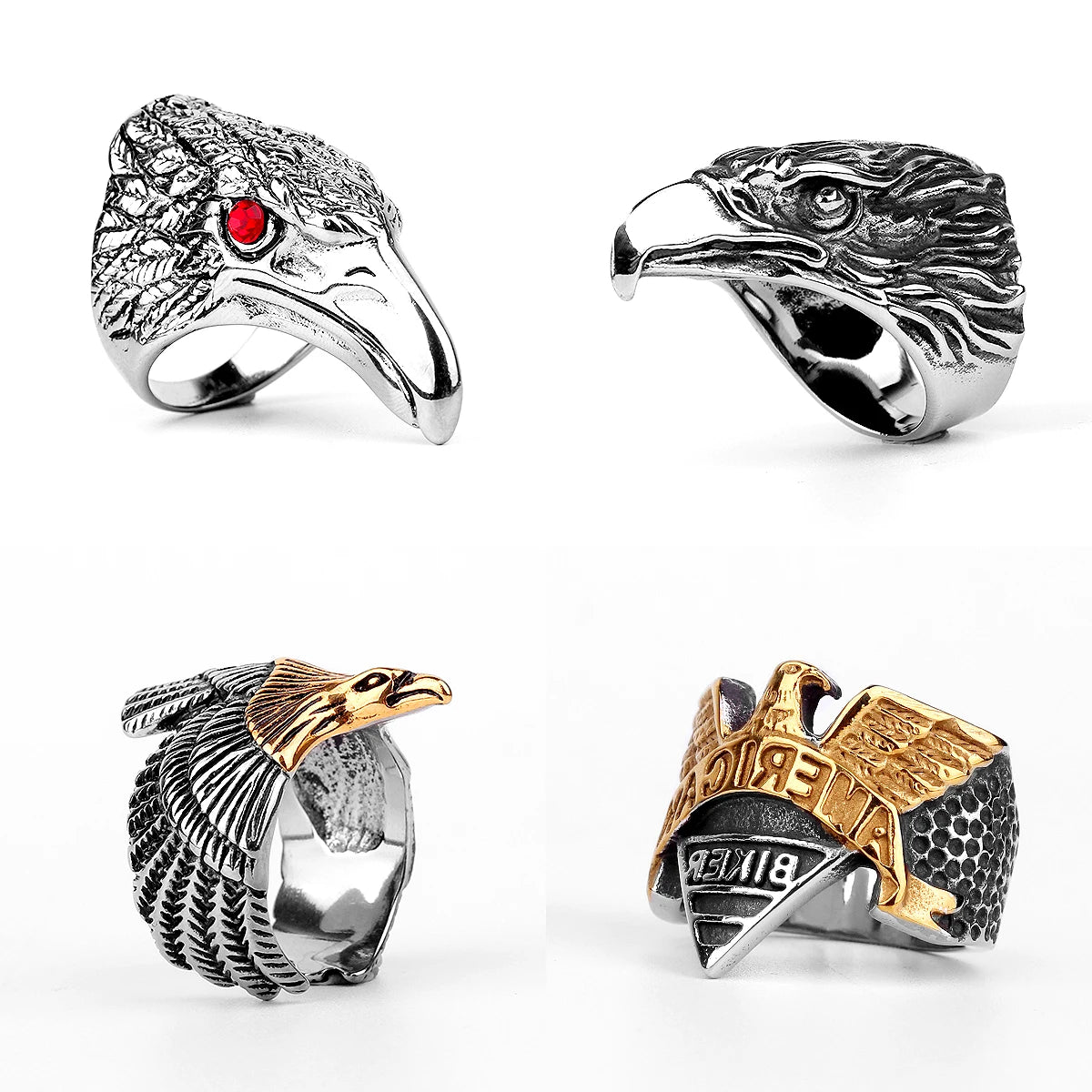Stainless Steel Animal Rings Eagle Dog Dragon Bird Snake Hip Hop Trendy
