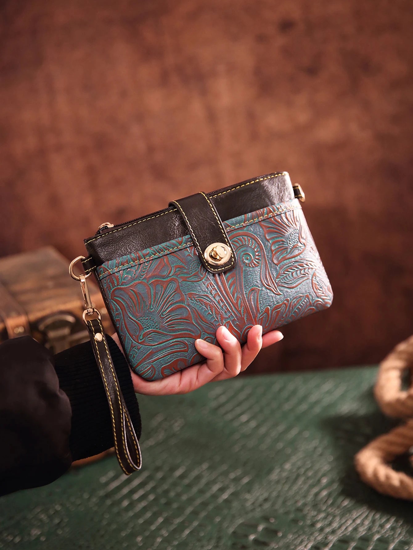 Floral Embossed Crossbody Bag for Women Multi Compartment Shoulder Purse With Removable Wristlet Strap Secure Turn Lock Zipper Closure Lightweight Portable Casual Satchel for Outdoor Hiking Camping Road Trip Daily Errands Wee mbzr