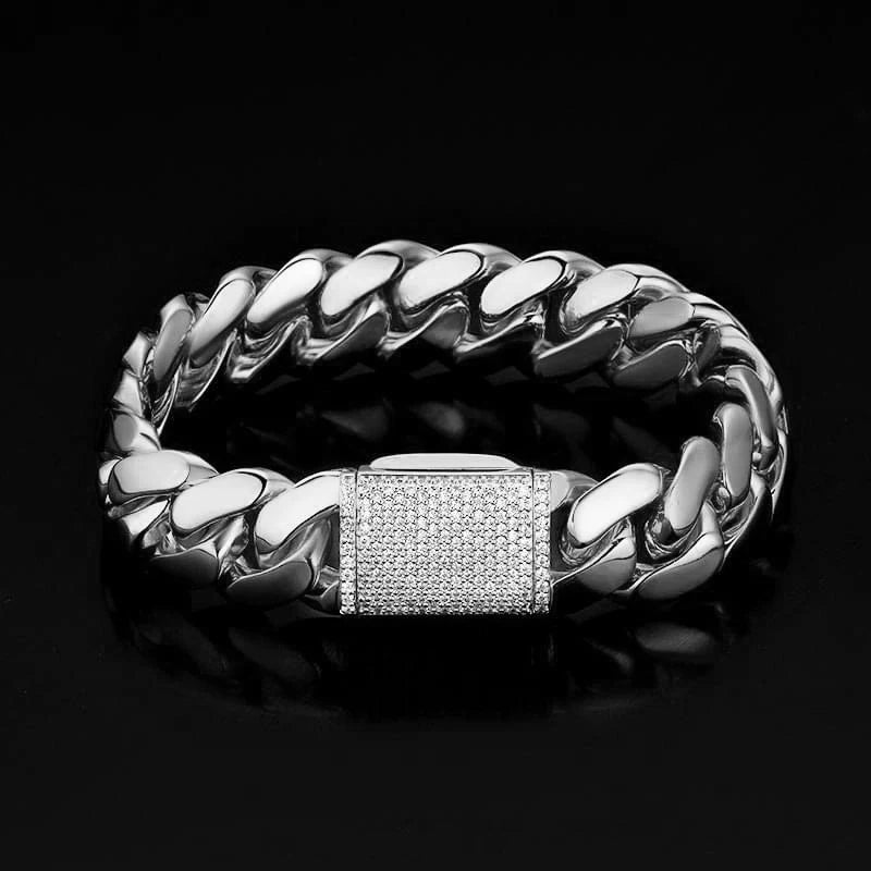 8/10/12/14mm Solid Stainless Steel Cuban Miami Link Chain Bracelets for Men Hip Hop Bling Iced out Rapper Jewelry