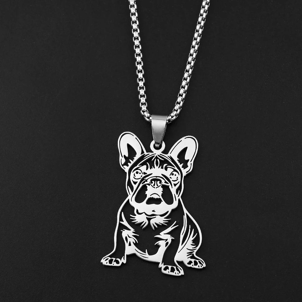 Sweet French Bulldog Chain For Women Men Stainless Steel Silver Color Animal Puppy Pug Dog Lovely Pendant Necklace Jewelry