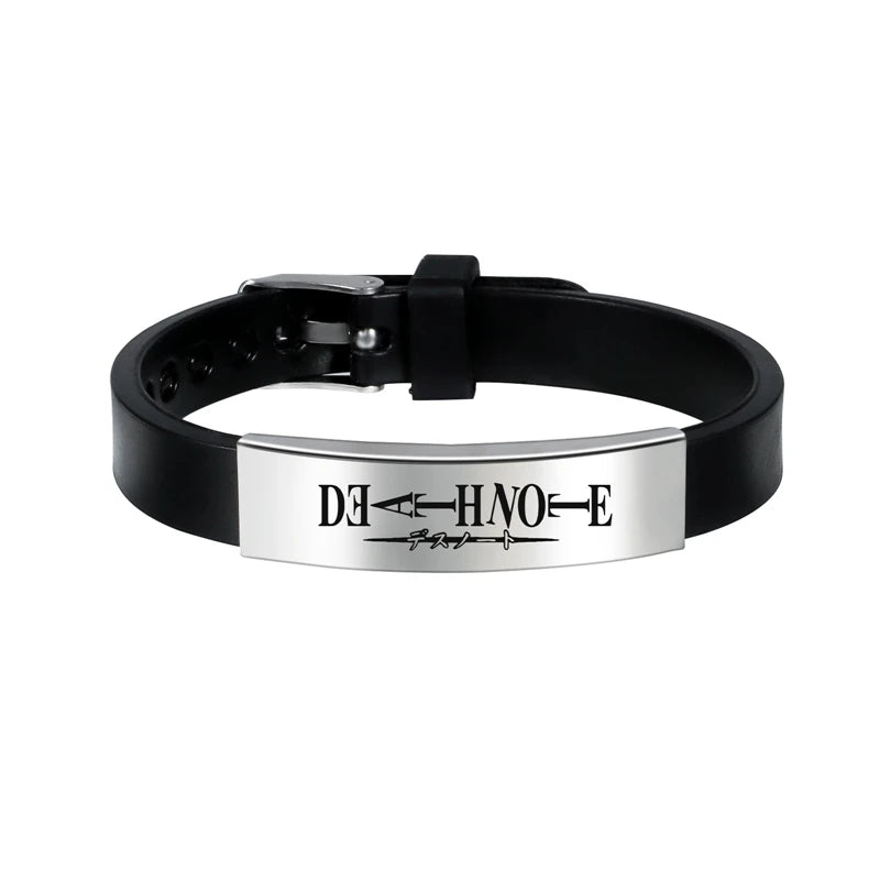 Anime Death Note Black Silicone Cuff Bangle Stainless Steel Bracelets Gift Jewelry for Women and Men Fans Collection