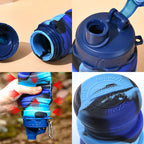 Outdoor Sports Silicone Foldable Water Bottle For Camouflage Creative Travel Reusable Leakproof Water Bottle With Carabiner mbzr