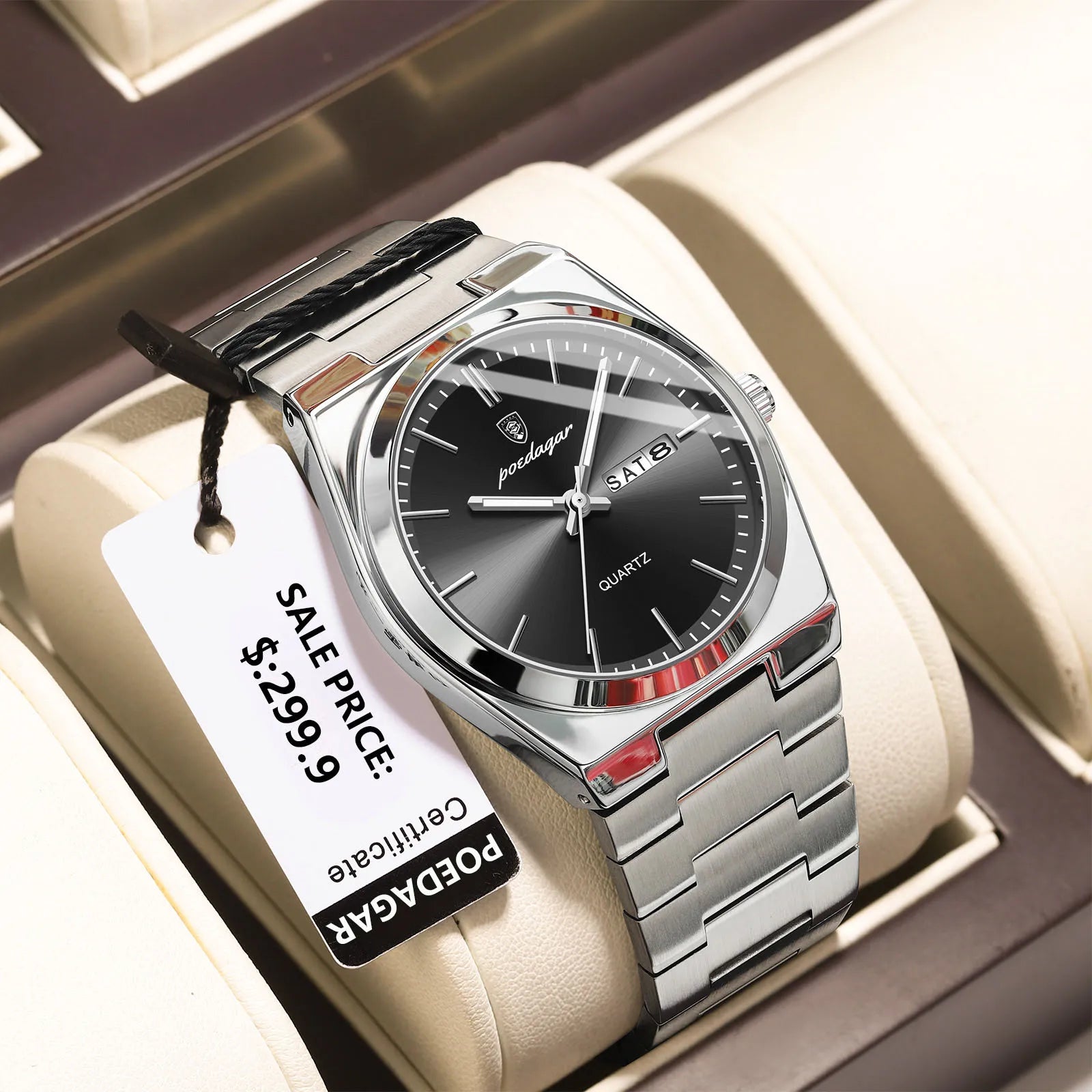 POEDAGAR Luxury Men's Watches Waterproof Luminous Date Week Men Watch Stainless Steel Casual Fashion Quartz Man Wristwatch Reloj mbzr