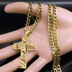 Crown of Thorns Jesus Cross Necklace Stainless Steel Gold Plated Crucifix Pendant Necklaces Jewelry